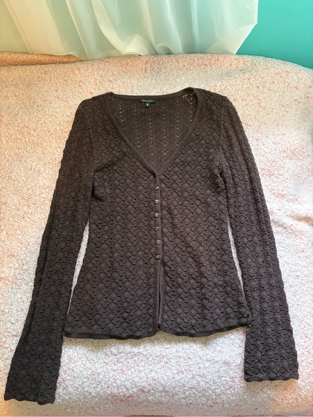 Brown Crochet Knit Button-Front Women's Sweater